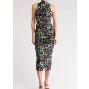 NWT REVOLVE AFRM Sleeveless Mockneck Midi Bodycon Black Floral Size Medium